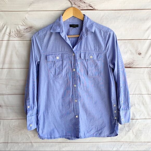 J. Crew End-on-End Long Sleeve Cotton Blue Button Down Workshirt - Picture 2 of 8